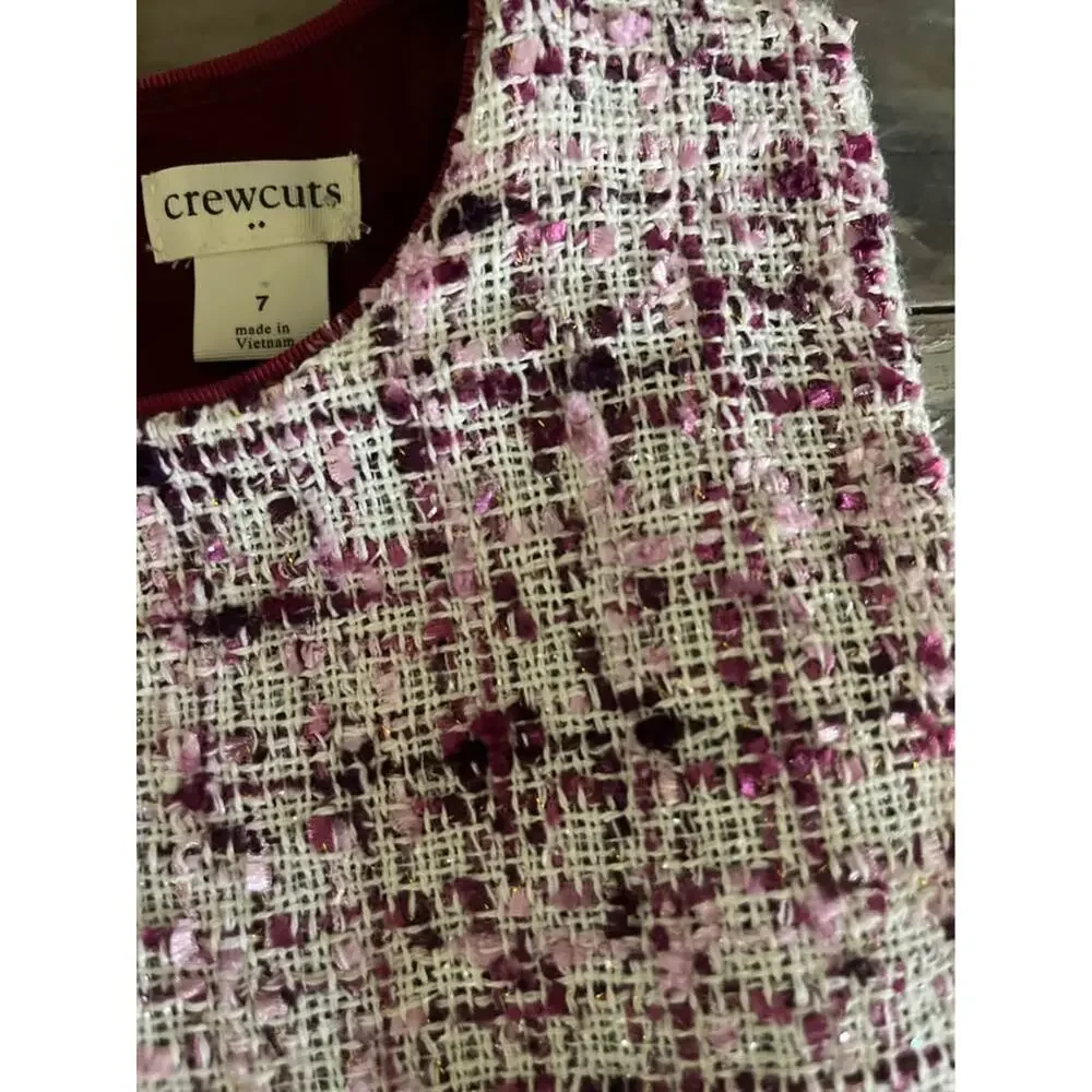Crewcuts Girls Size 7 Tweed Dress J.Crew Pink Purple White Metallic Holiday